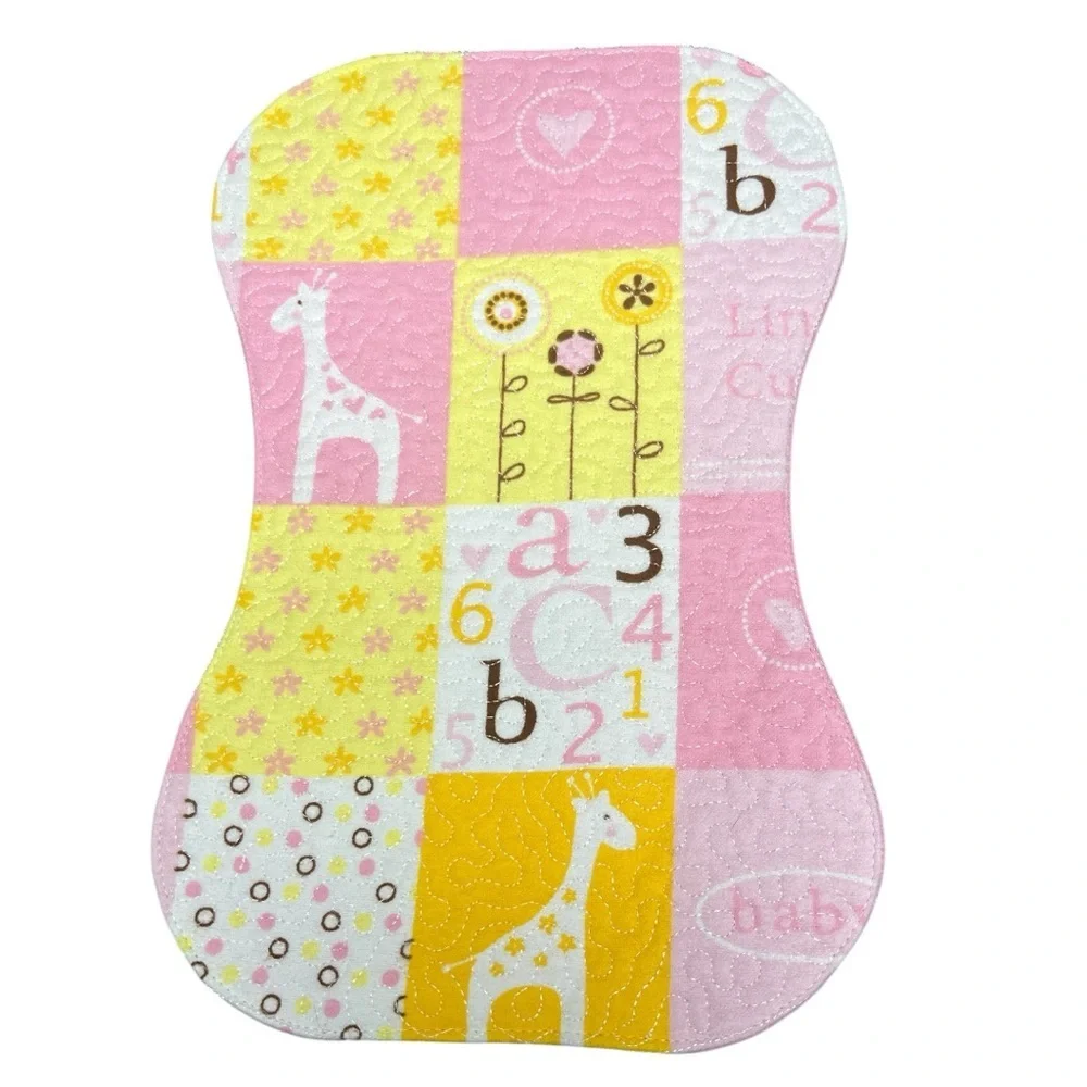 Hand Crafted Flannel Burp Cloth Contoured Padded Fabric Quilted Reversible